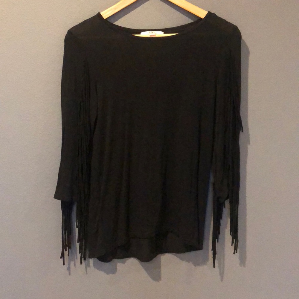 Black dress top with fringe detail S